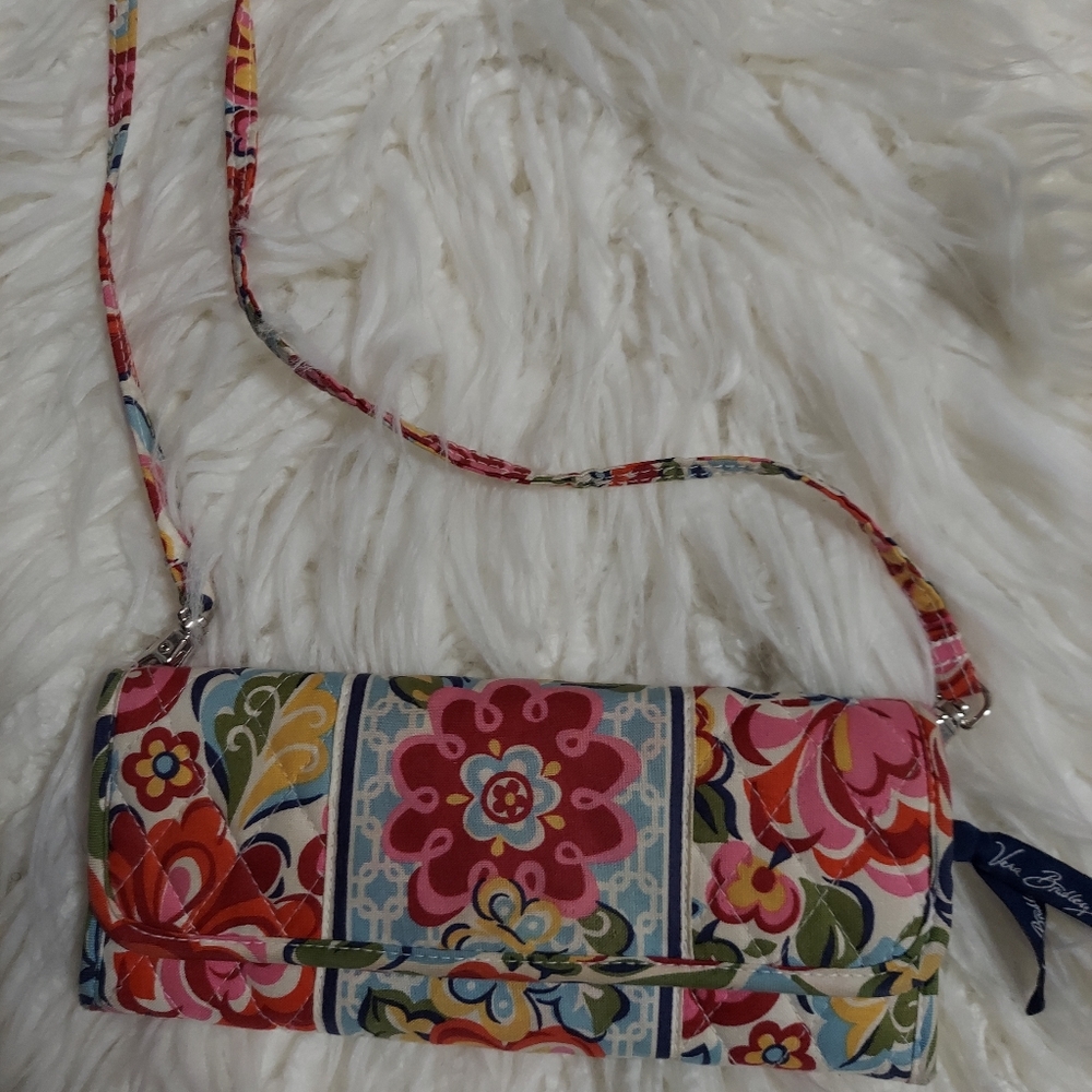Y2K Vera Bradley Purse Pink Floral Quilted Trifold Wallet Crossbody Garden Party